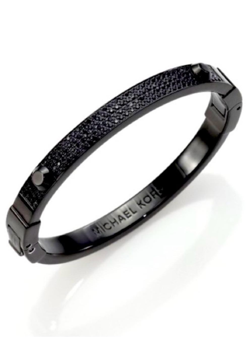 Michael Kors Black Pave Stone Black Plated Hard Bangle Cuff Bracelet